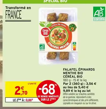 Intermarché CÉRÉAL BIO Falafel Épinards Menthe Bio offre