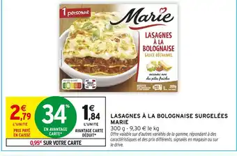 Intermarché MARIE Lasagnes à la Bolognaise Surgelées offre