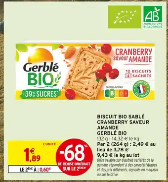 Intermarché Gerblé Bio Biscuit Bio Sablé Cranberry Saveur Amande offre