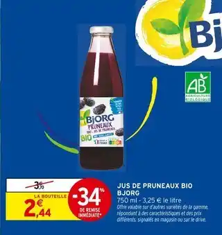 Intermarché BJORG Jus de pruneaux bio offre