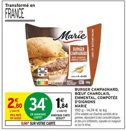 Intermarché MARIE Burger Campagnard, Bœuf Charolais, Emmental, Compotée d'oignons offre