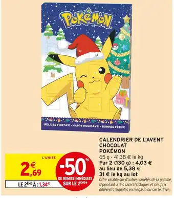 Intermarché Pokémon Calendrier de l'Avent Chocolat offre