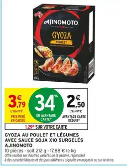 Intermarché AJINOMOTO Gyoza au poulet et légumes avec sauce soja x10 surgelés offre