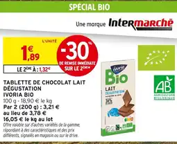 Intermarché IVORIA BIO Tablette de chocolat lait dégustation offre