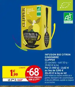 Intermarché Clipper Infusion Bio Citron Gingembre offre