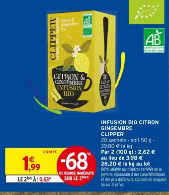 Intermarché Clipper Infusion Bio Citron Gingembre offre