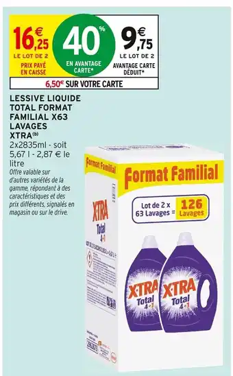 Intermarché XTRA Lessive liquide Total Format Familial X63 Lavages offre
