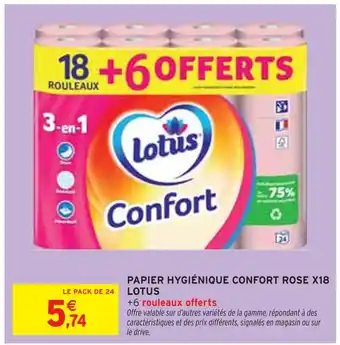 Intermarché LOTUS Papier Hygiénique Confort Rose X18 offre