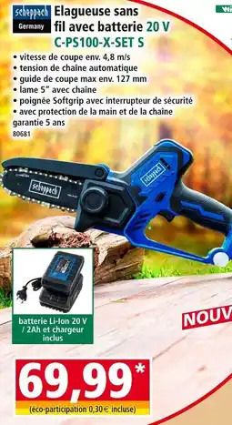 Norma Scheppach Elagueuse sans fil avec batterie 20 V C-PS100-X-SET S offre