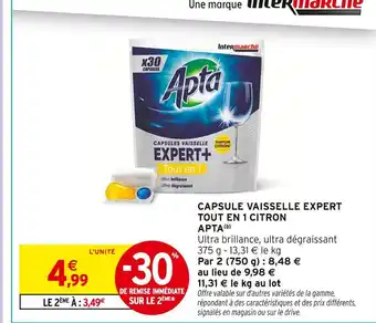Intermarché APTA Capsule Vaisselle Expert Tout en 1 Citron offre