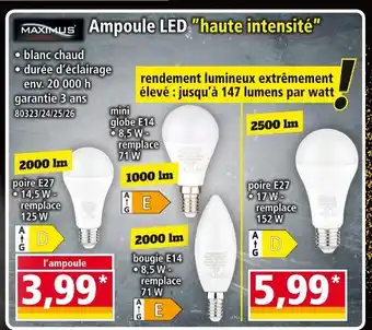 Norma MAXIMUS Ampoule led haute intensité poire e27 offre