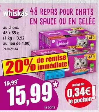 Norma Whiskas 48 repas pour chats en sauce offre