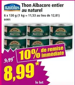Norma NATILUS Thon Albacore entier au naturel offre