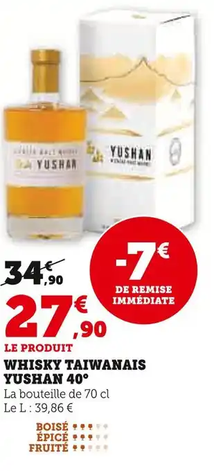 U Express YUSHAN Whisky Taïwanais 40° offre
