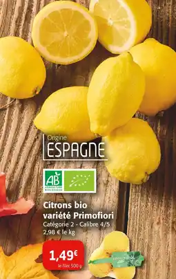 Colruyt Citron bio variété Primofiori offre