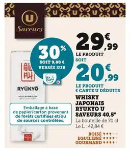 U Express U SAVEURS Whisky Japonais Ryukyo 40,5° offre