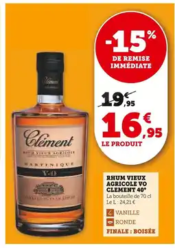 U Express CLEMENT Rhum vieux agricole vo 40° offre