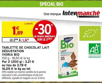Intermarché Express IVORIA BIO Tablette de chocolat lait dégustation offre