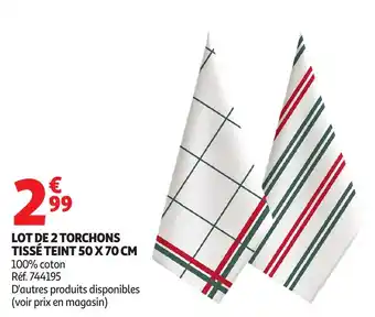 Auchan Lot de 2 torchons tissé teint offre