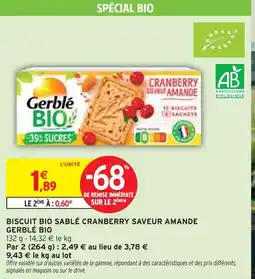 Intermarché Express GERBLÉ BIO Biscuit bio sablé cranberry saveur amande offre