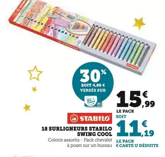 Super U STABILO 18 surligneurs stabilo swing cool offre
