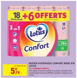 Intermarché Express LOTUS Papier Hygiénique Confort Rose X18 offre