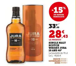 Super U JURA Single malt scotch whisky 10 ans 40° offre