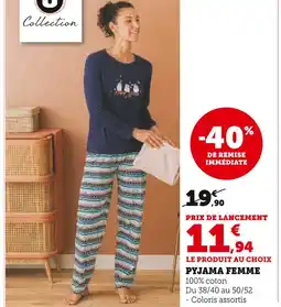 Super U U COLLECTION Pyjama Femme offre
