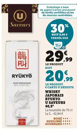 Super U U SAVEURS Whisky Japonais Ryukyo offre