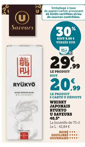 Super U U SAVEURS Whisky Japonais Ryukyo offre