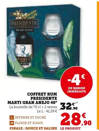 Super U PRESIDENTE MARTI GRAN ANEJO Coffret Rum 40° offre