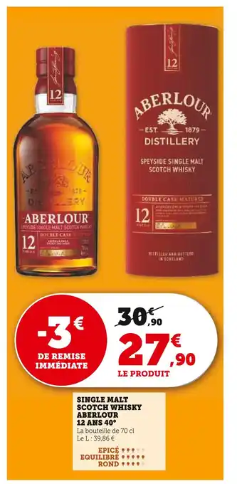 Super U ABERLOUR Single Malt Scotch Whisky 12 Ans 40° offre