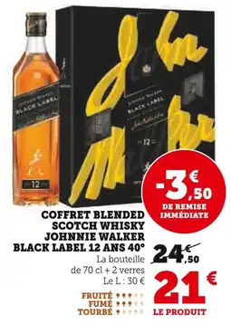 Super U JOHNNIE WALKER Coffret Blended Scotch Whisky Black Label 12 Ans 40° offre