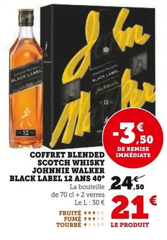 Super U JOHNNIE WALKER Coffret Blended Scotch Whisky Black Label 12 Ans 40° offre
