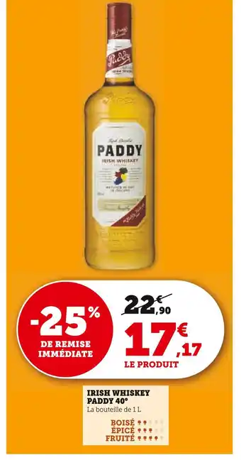 Super U PADDY Irish Whiskey 40° offre