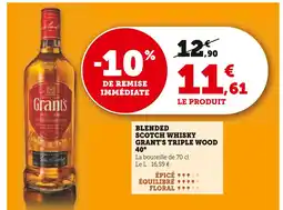 Super U GRANT'S Blended Scotch Whisky Triple Wood 40° offre
