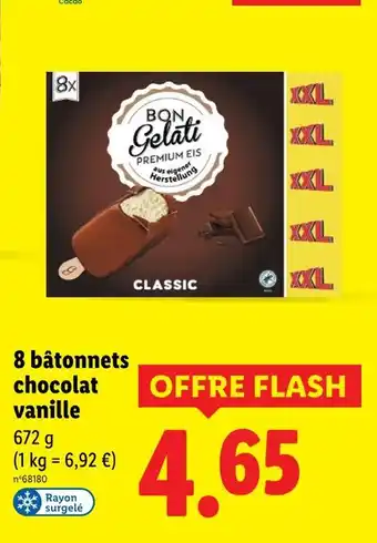 Lidl BON GELATI 8 bâtonnets chocolat vanille offre
