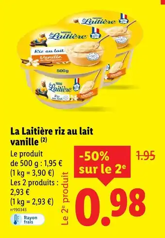 Lidl LA LAITIÈRE Riz au lait vanille offre