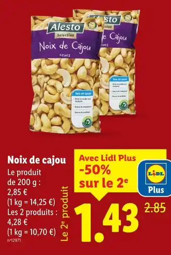 Lidl ALESTO Noix de Cajou crues offre