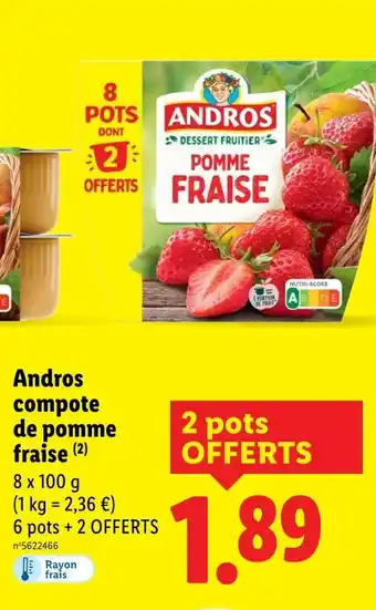 Lidl Andros compote de pomme fraise offre