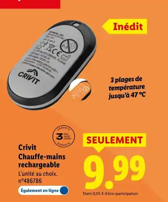 Lidl CRIVIT Chauffe-mains rechargeable offre