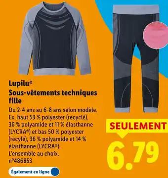 Lidl LUPILU Sous-vêtements techniques fille offre