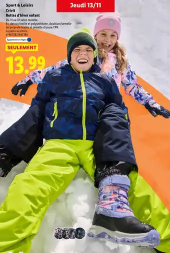 Lidl CRIVIT Bottes d'hiver enfant offre