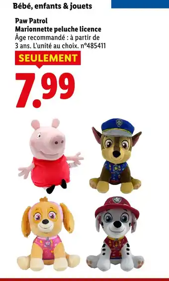 Lidl PAW PATROL Marionnette peluche licence offre