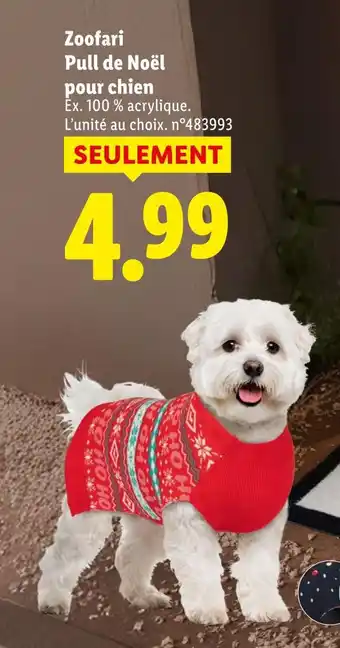 Lidl ZOOFARI Pull de Noël pour chien offre