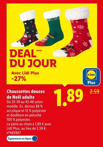 Lidl Chaussettes douces de Noël adulte offre