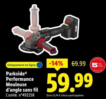 Lidl PARKSIDE Performance Meuleuse d’angle sans fil offre