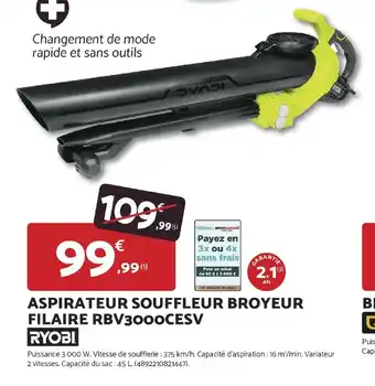 Bricomarché RYOBI Aspirateur souffleur broyeur filaire rbv3000cesv offre