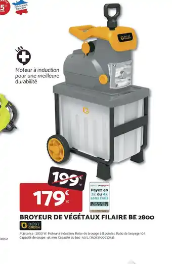 Bricomarché BEST GREEN Broyeur de végétaux filaire be 2800 offre