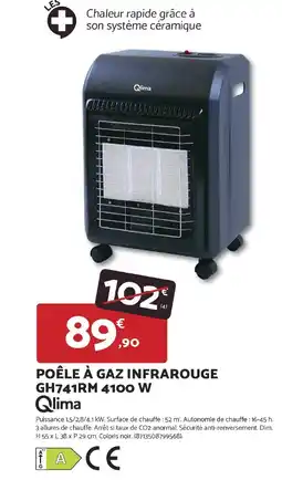 Bricomarché QLIMA Poêle à gaz infrarouge gh741rm 4100 w offre